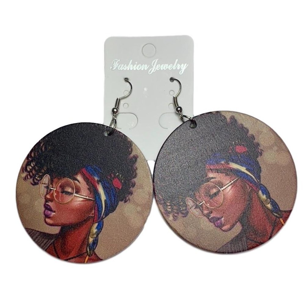 Wooden hand painted drop earrings